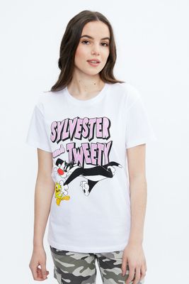 T-shirt coupe garçonne à imprimé Sylvester et Tweety