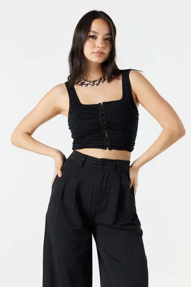 Urban Planet Square Neck Hook and Eye Ruched Top