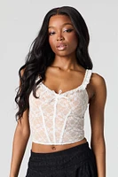 Débardeur corset volanté fleuri en dentelle