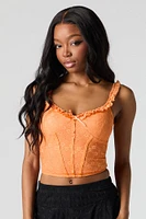 Débardeur corset volanté fleuri en dentelle