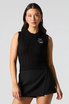 Embroidered Cable Knit Sweater Vest