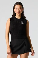 Embroidered Cable Knit Sweater Vest