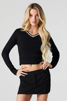 Cable Knit V-Neck Sweater