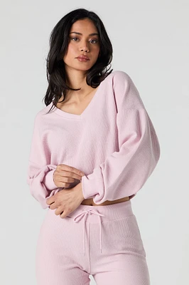 Chandail en molleton tricot gaufré et col V