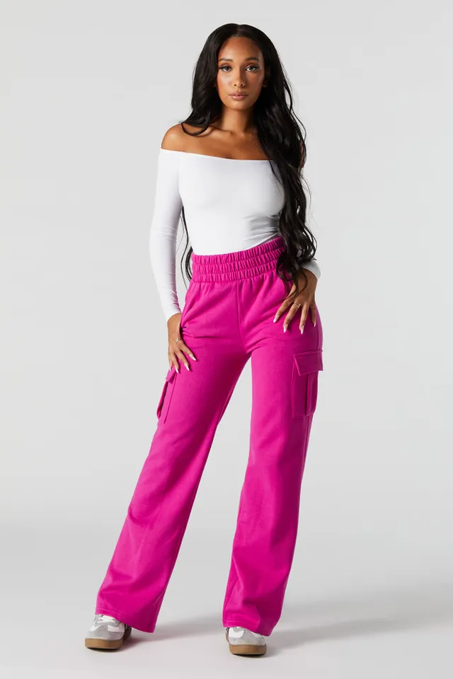 Urban Planet Fleece Wide Leg Cargo Pant, Fuchsia