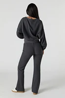 Pantalon en molleton tricot gaufré à jambe évasée
