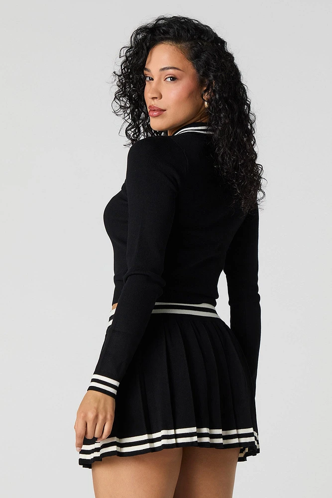 Contrast Knit Pleated Mini Skirt