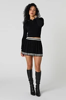 Contrast Knit Pleated Mini Skirt