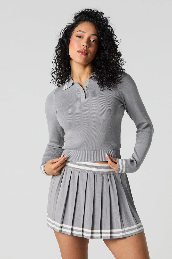 Contrast Knit Pleated Mini Skirt
