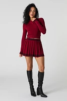 Contrast Knit Pleated Mini Skirt