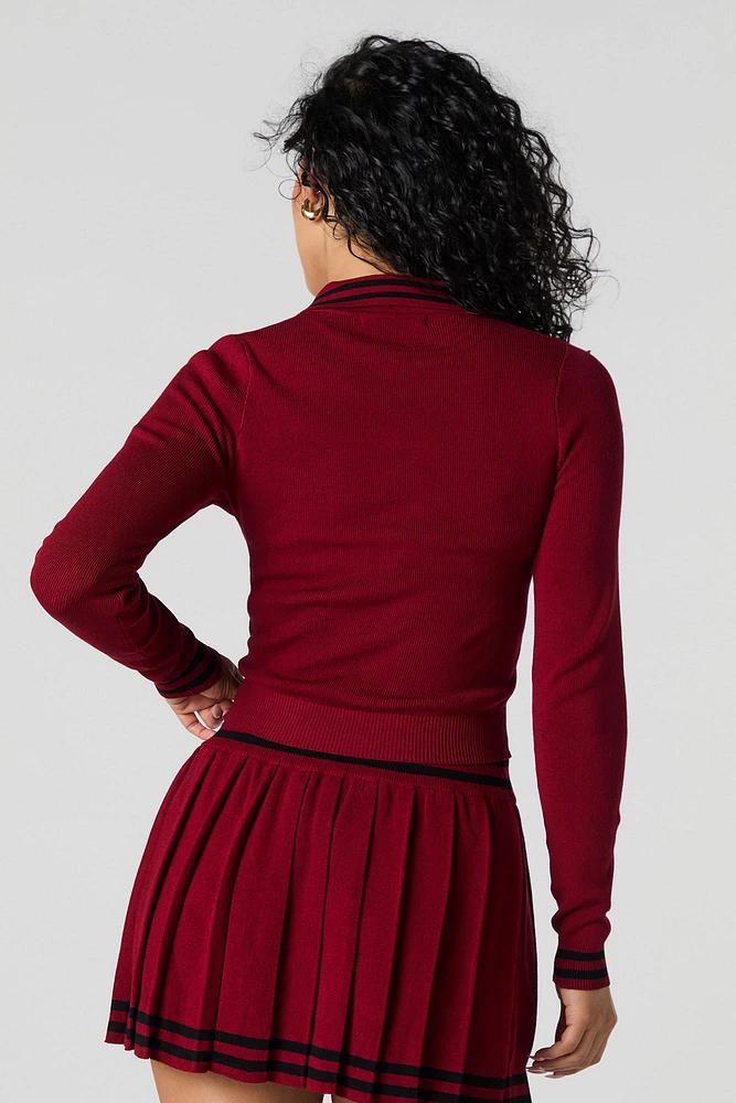 Haut court à manches longues en tricot contrastant