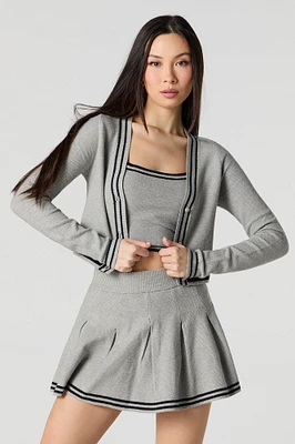 Knit Striped Trim Cropped Cardigan