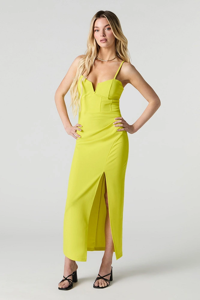 Corset Open Back Slit Maxi Dress