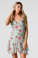 Floral Chiffon Asymmetrical Mini Dress