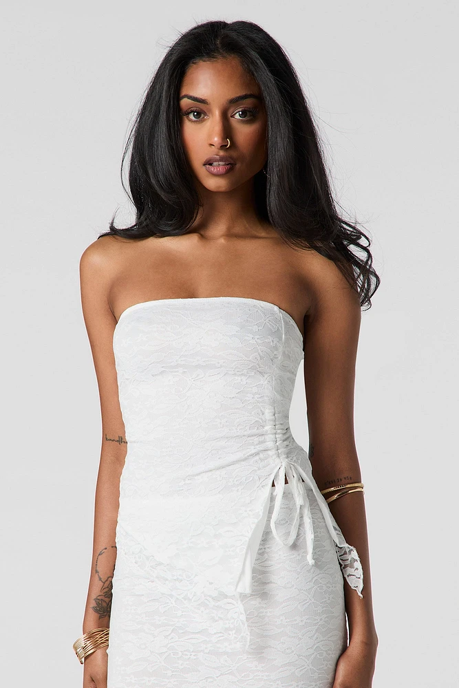 Lace Self-Tie Side Cinched Asymmetrical Tube Top