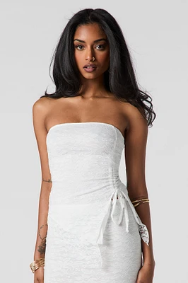 Lace Self-Tie Side Cinched Asymmetrical Tube Top