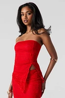 Lace Self-Tie Side Cinched Asymmetrical Tube Top