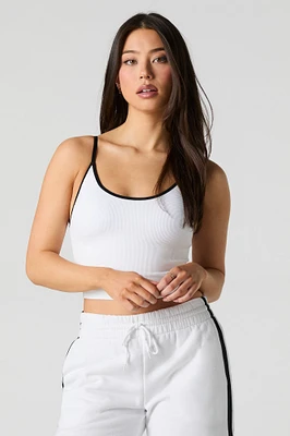 Active Ribbed Contrast Tank with Built-In Cups