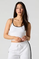 Active Ribbed Contrast Tank with Built-In Cups