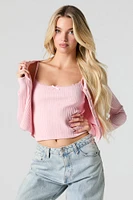 Camisole en tricot côtelé sans couture avec ourlet de dentelle