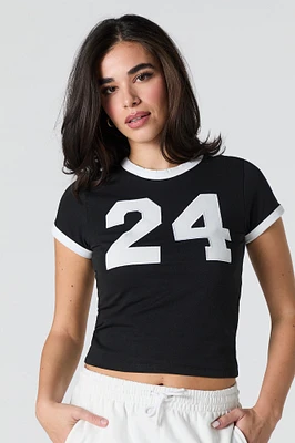 T-shirt ultracourt avec motif brodé et liséré contrastant