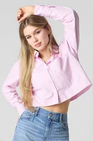 Poplin Cropped Button-Up Long Sleeve Top