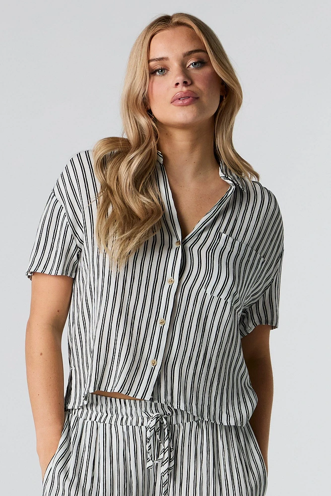 Crinkle Oversized Button-Up Top