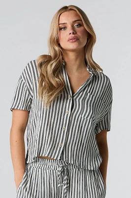 Crinkle Oversized Button-Up Top