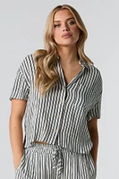 Crinkle Oversized Button-Up Top