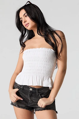 Smocked Peplum Tube Top