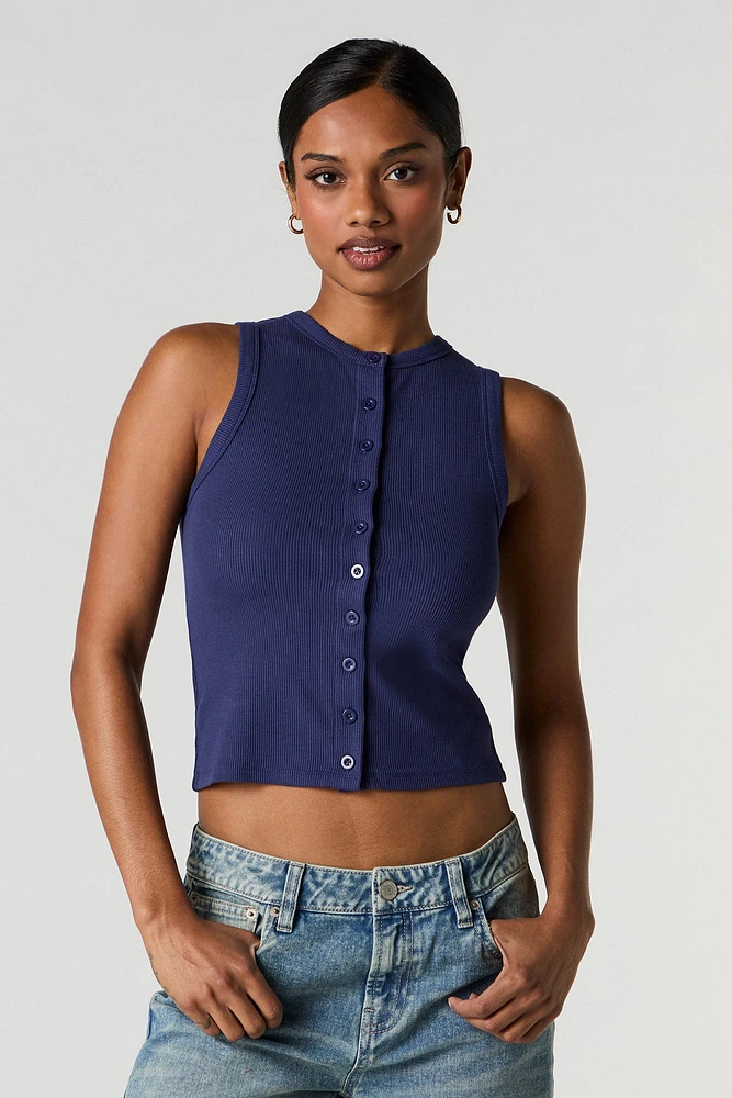 Ribbed Button Front Tank