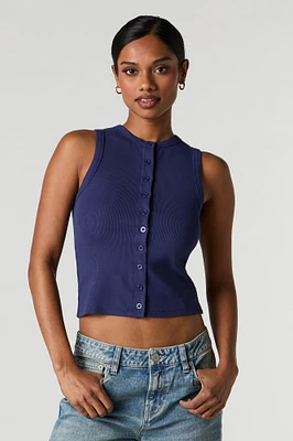 Ribbed Button Front Tank