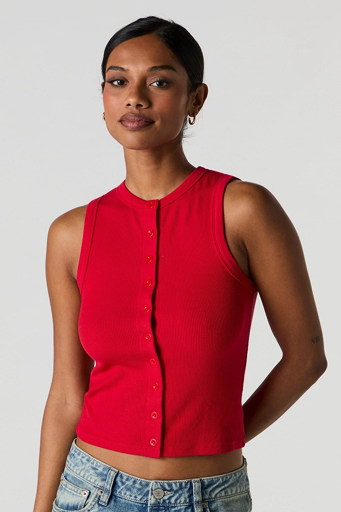 Ribbed Button Front Tank