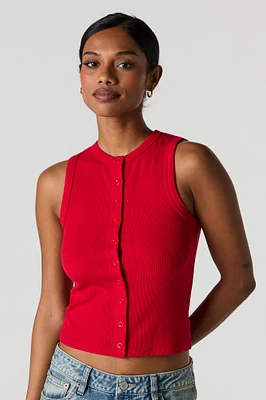 Ribbed Button Front Tank