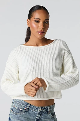 Ribbed Knit Boat Neck Sweater