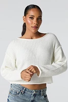 Ribbed Knit Boat Neck Sweater