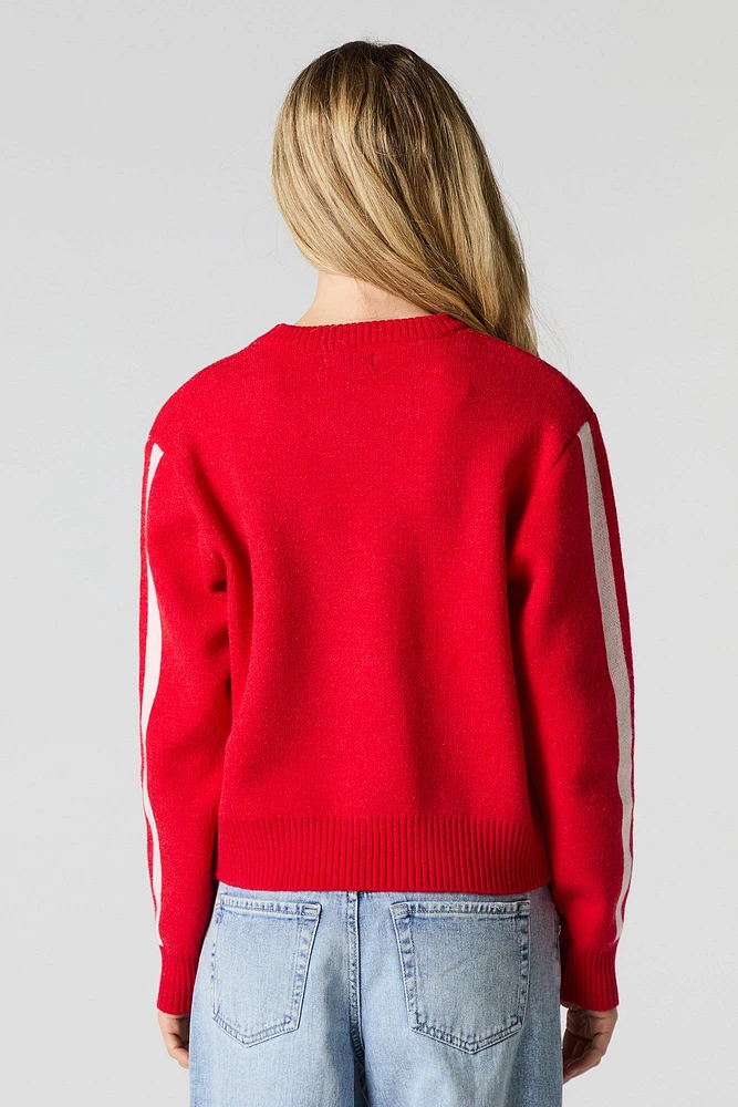 Striped Sleeve Jacquard Knit Sweater