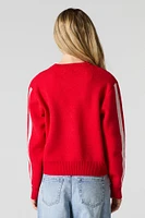 Striped Sleeve Jacquard Knit Sweater