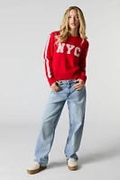 Striped Sleeve Jacquard Knit Sweater