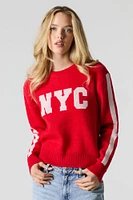 Striped Sleeve Jacquard Knit Sweater