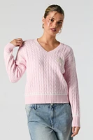 Number Embroidered Cable Knit Sweater