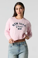 Embroidered Cable Knit Cropped Sweater