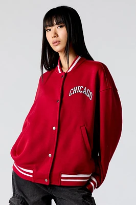Blouson de style universitaire en molleton avec motif brod