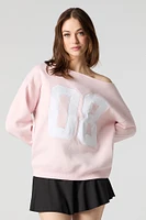 Embroidered Off Shoulder Fleece Sweatshirt