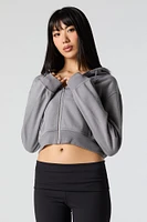 Fleece Cropped Zip-Up Hoodie