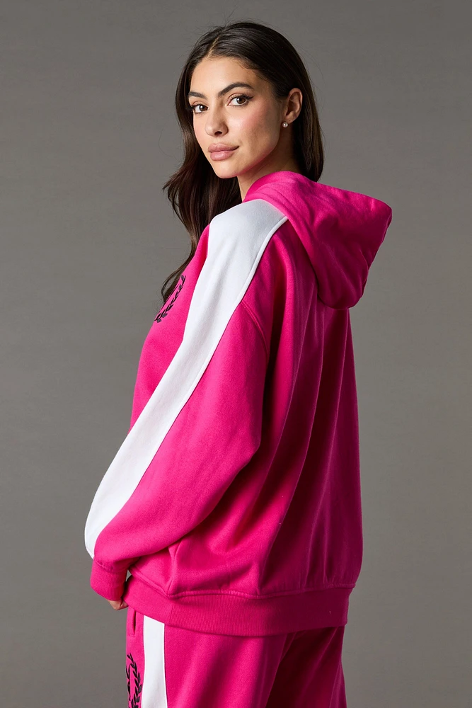 Haut à capuchon en molleton surdimensionné blocs de couleurs et broderie Playboy