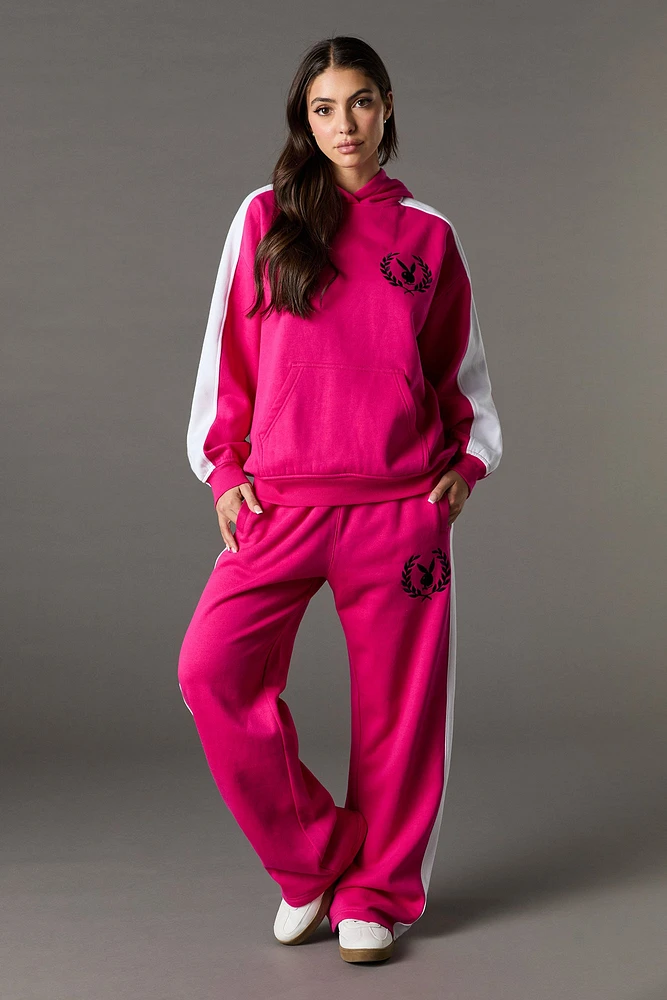 Haut à capuchon en molleton surdimensionné blocs de couleurs et broderie Playboy