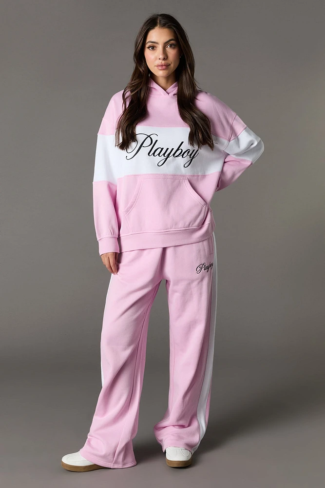 Haut à capuchon en molleton surdimensionné blocs de couleurs et broderie Playboy
