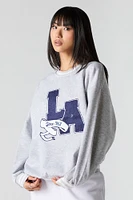 Embroidered Striped Trim Fleece Sweatshirt