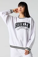 Embroidered Striped Trim Fleece Sweatshirt